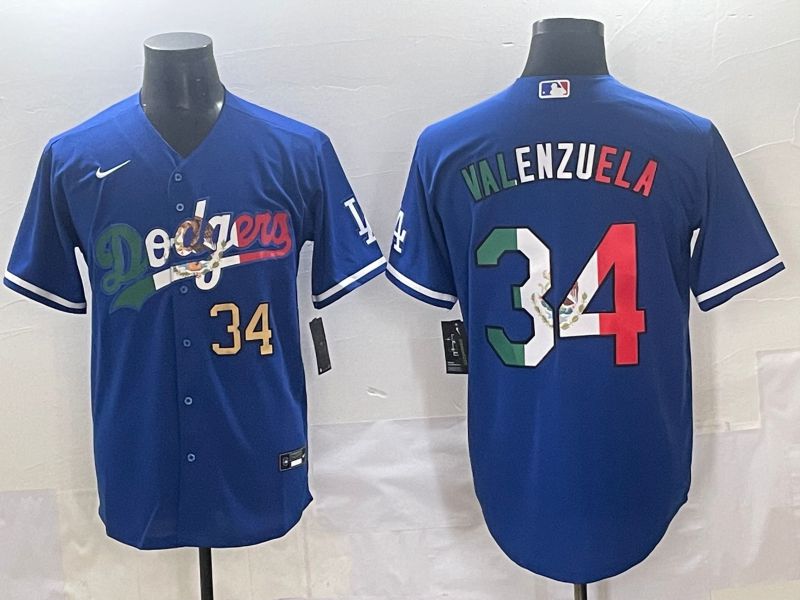 Men 2025 Los Angeles Dodgers #34 Valenzuela Blue Nike MLB Jersey style 7154->detroit tigers->MLB Jersey